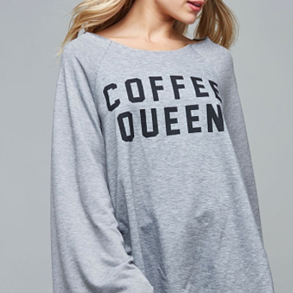 NWT Coffee Queen Long Sleeve Lounge Top Grey